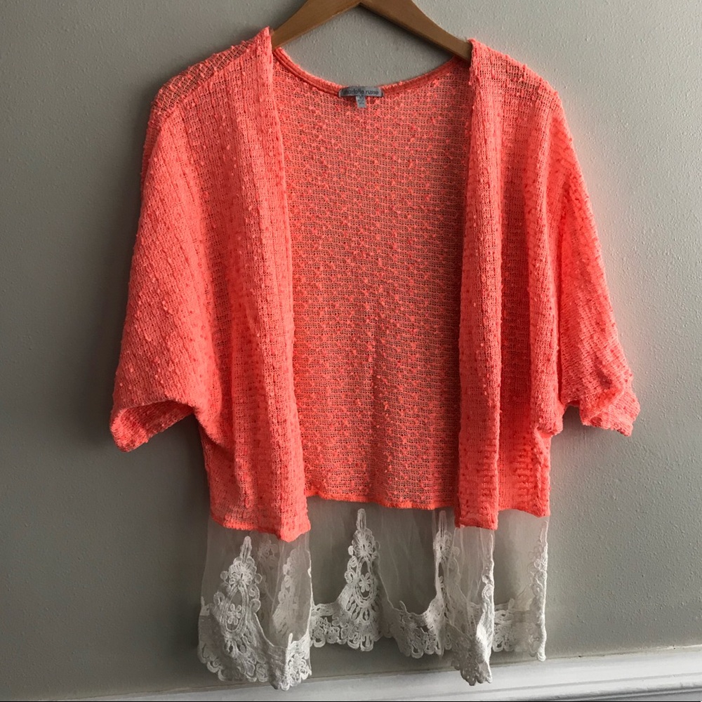 Neon Knit Kimono with Lace Detailing